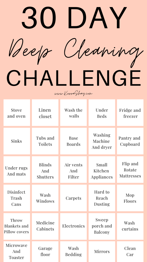 30 days of deep cleaning your home challenge. The ultimate deep cleaning challenge. How to have a deep cleaning schedule. 