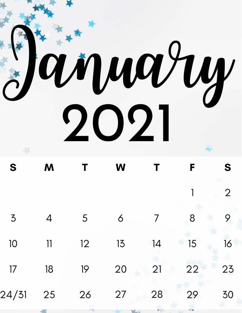 January 2021 calendar new year